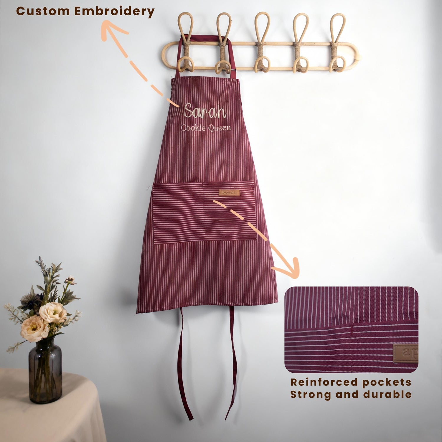 Personalized Embroidered Striped Kitchen Apron - Sokidsun