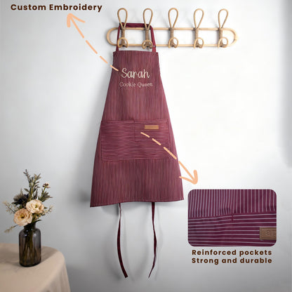 Personalized Embroidered Striped Kitchen Apron - Sokidsun