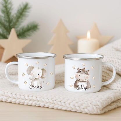 Personalized Kids Safari Animal Enamel Mug - Sokidsun
