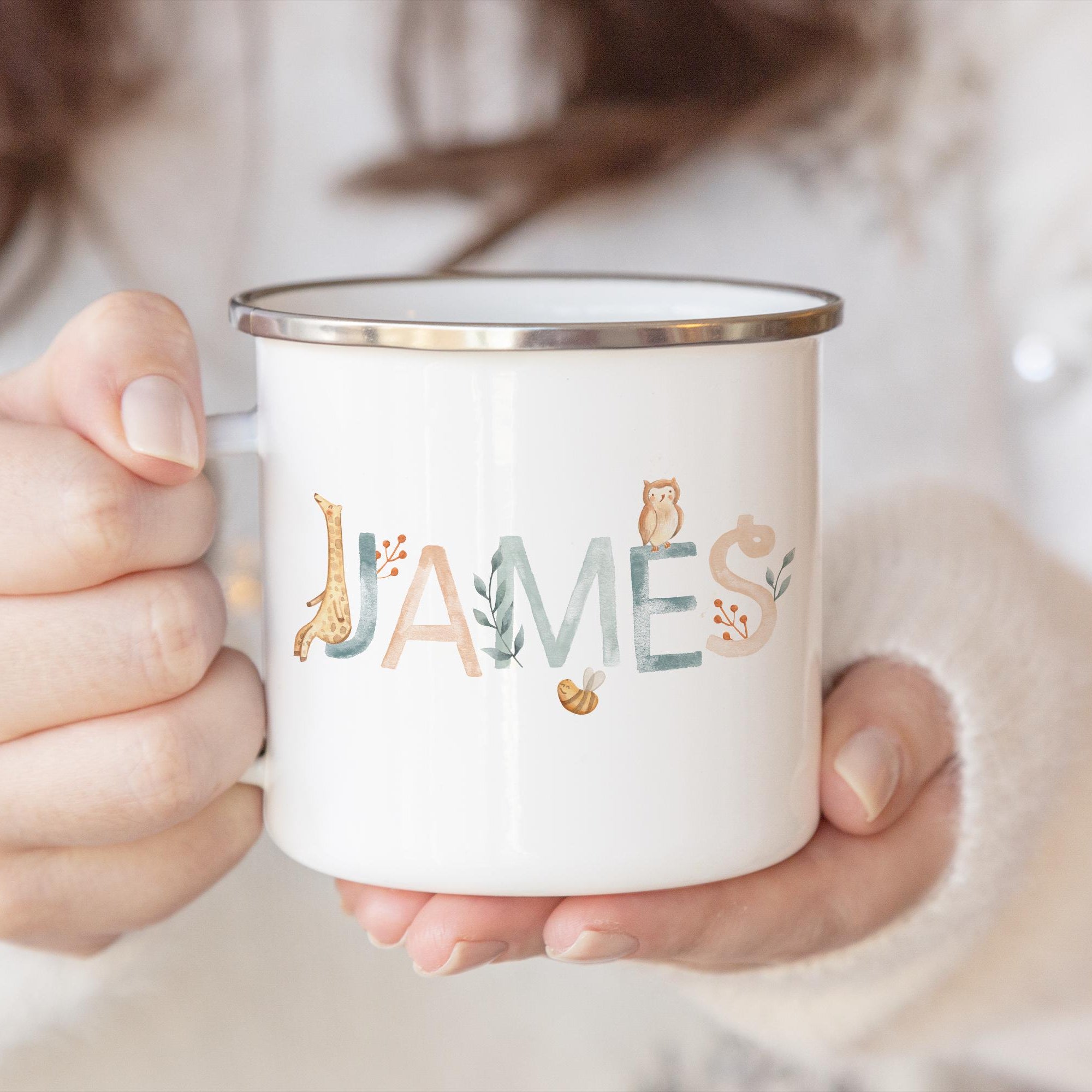 Personalized Kids Animal Alphabet Enamel Mug