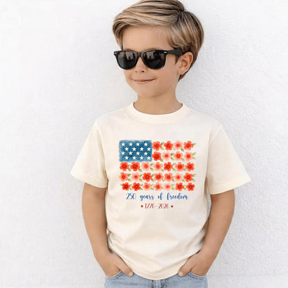 Kids Floral American Flag T-Shirt