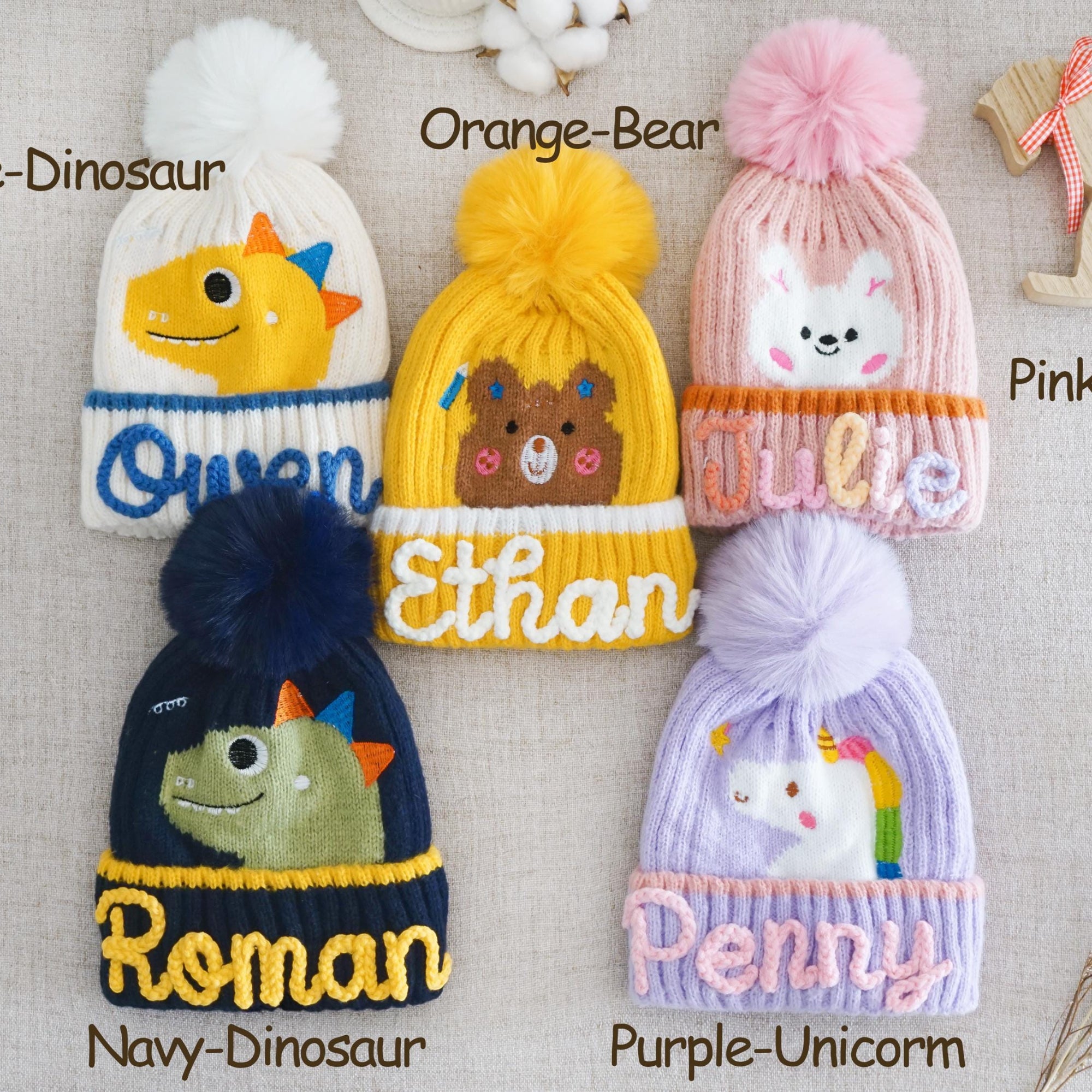 Personalized Kids Animal Pom Pom Beanie - Sokidsun