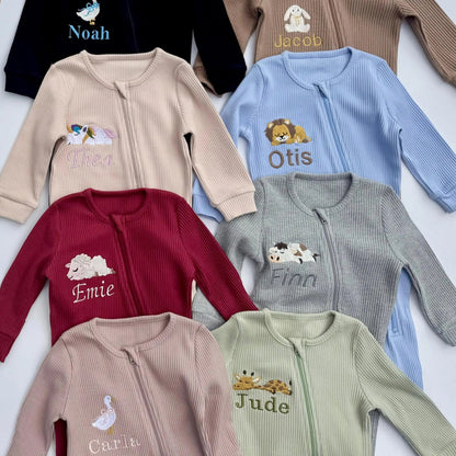 Personalized Baby Ribbed Zip Romper - Sokidsun