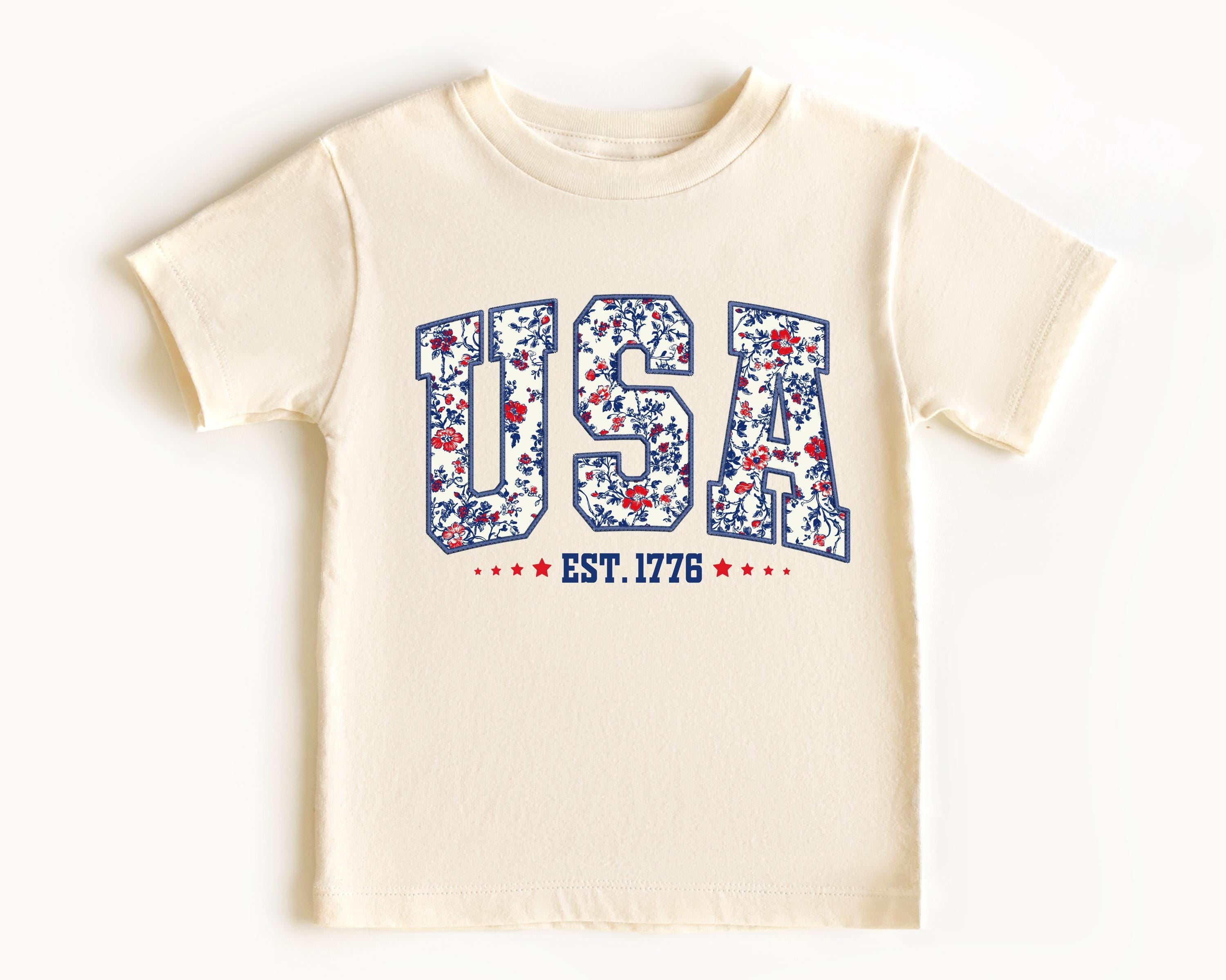 USA Est. 1776 Floral Patriotic Kids T-Shirt