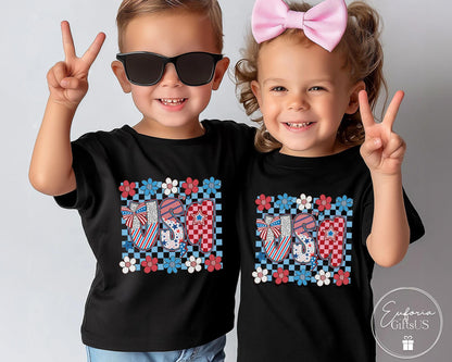 4th of July Floral USA Flag T-Shirt for Kids