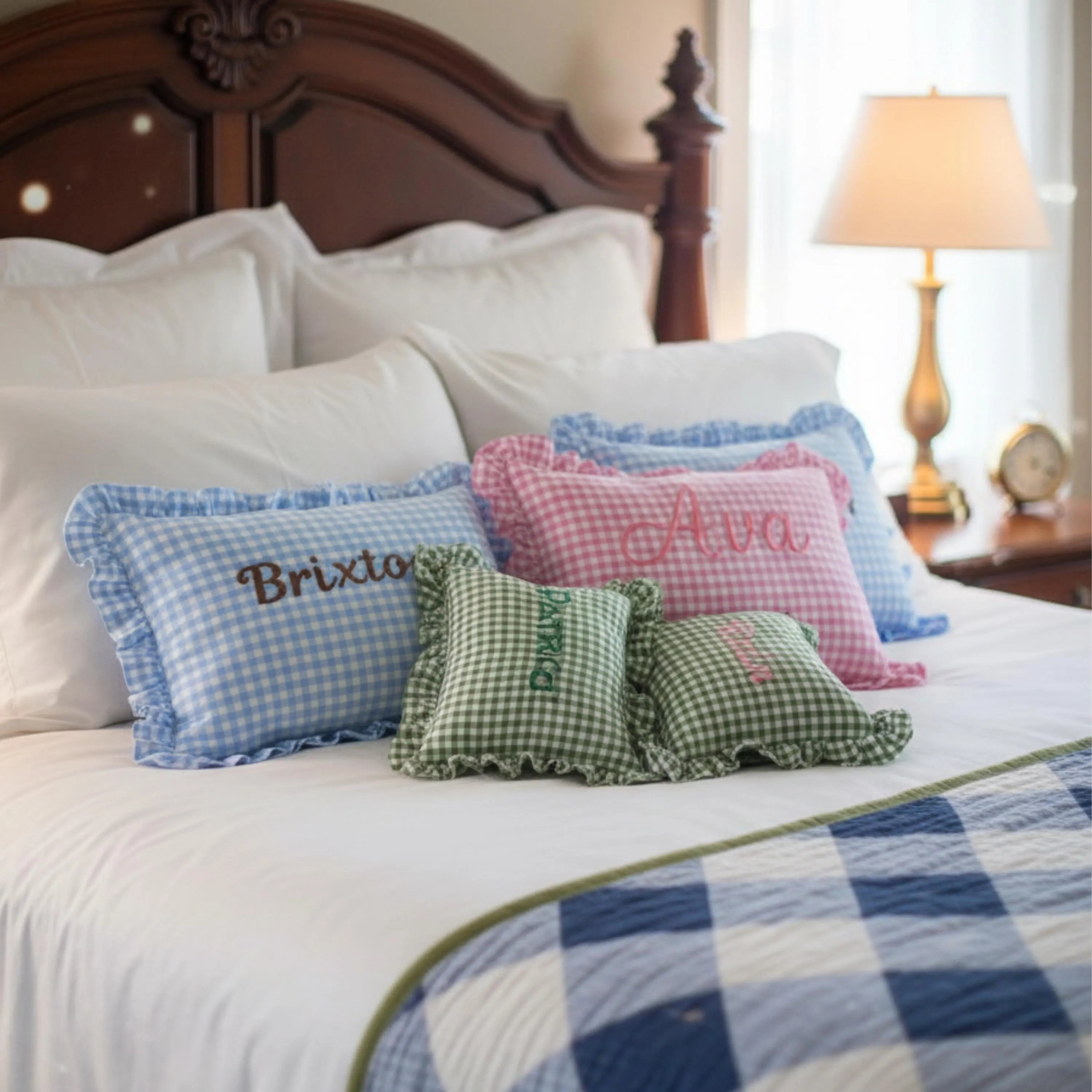 Personalized Kids Gingham Name Decorative Pillow - Sokidsun