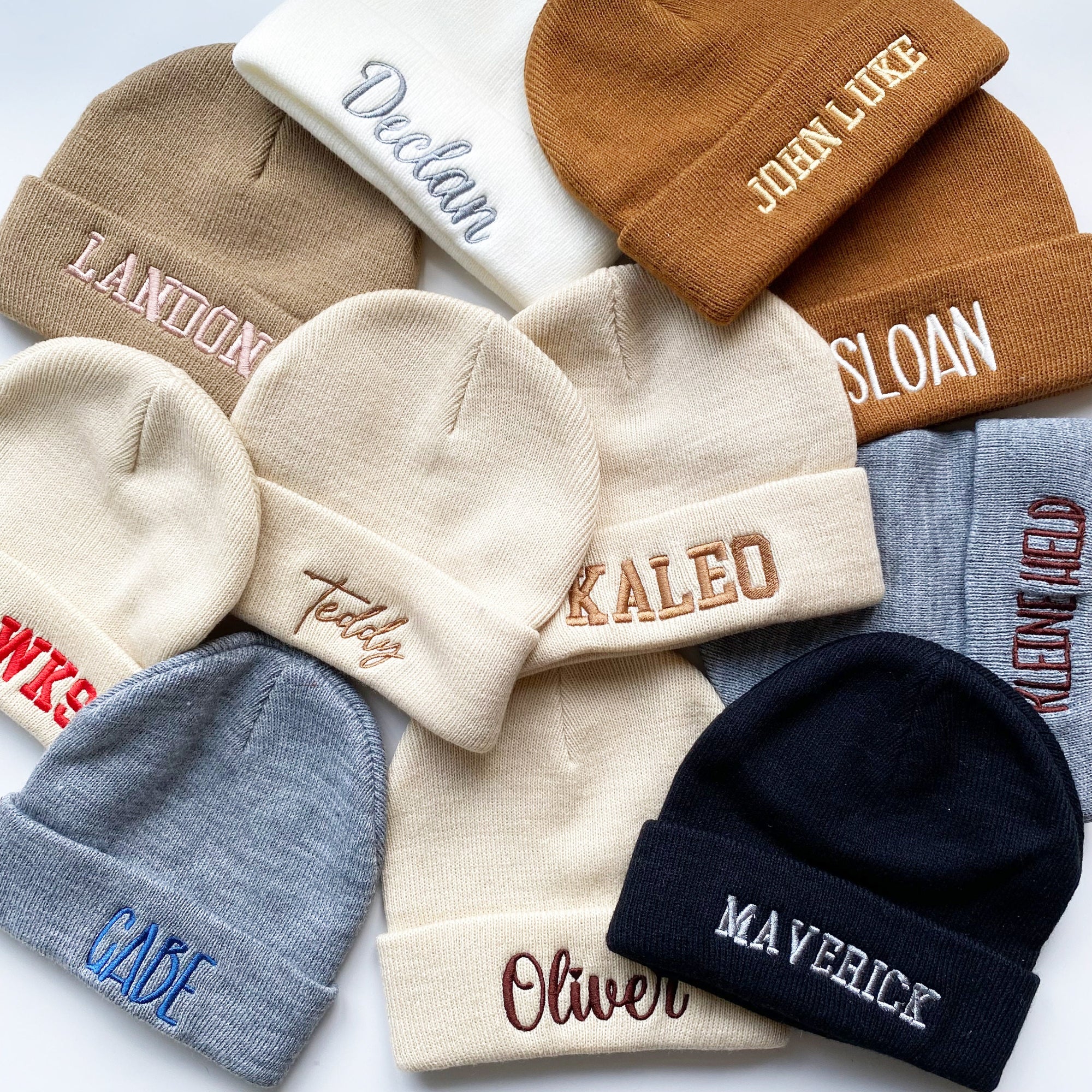 Personalized Embroidered Name Newborn Knit Beanie Hat
