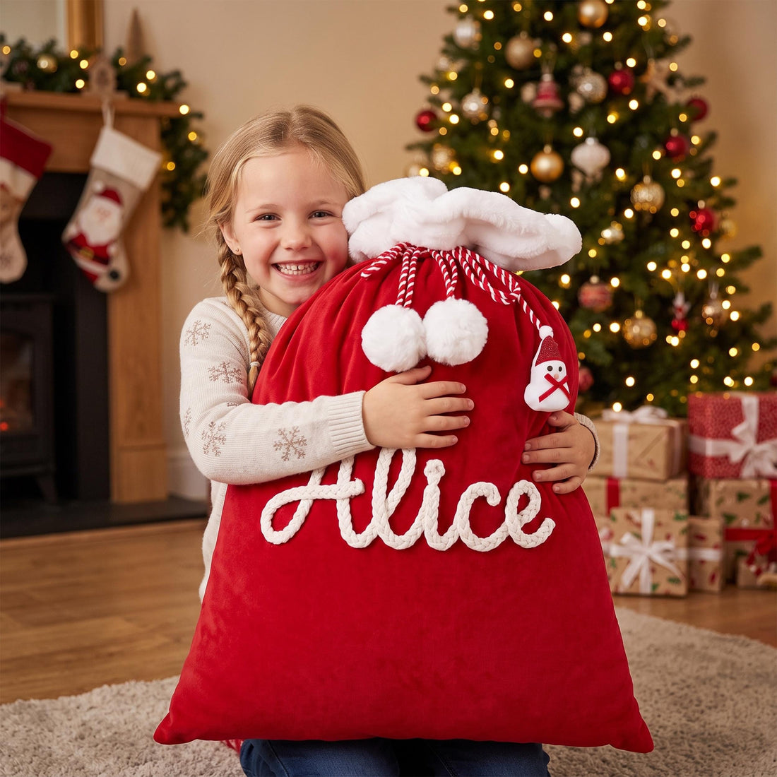Personalized Christmas Keepsake Santa Sack for Kids with Custom Name