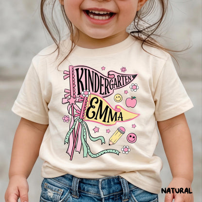 Personalized Kindergarten Floral Pennant T-Shirt