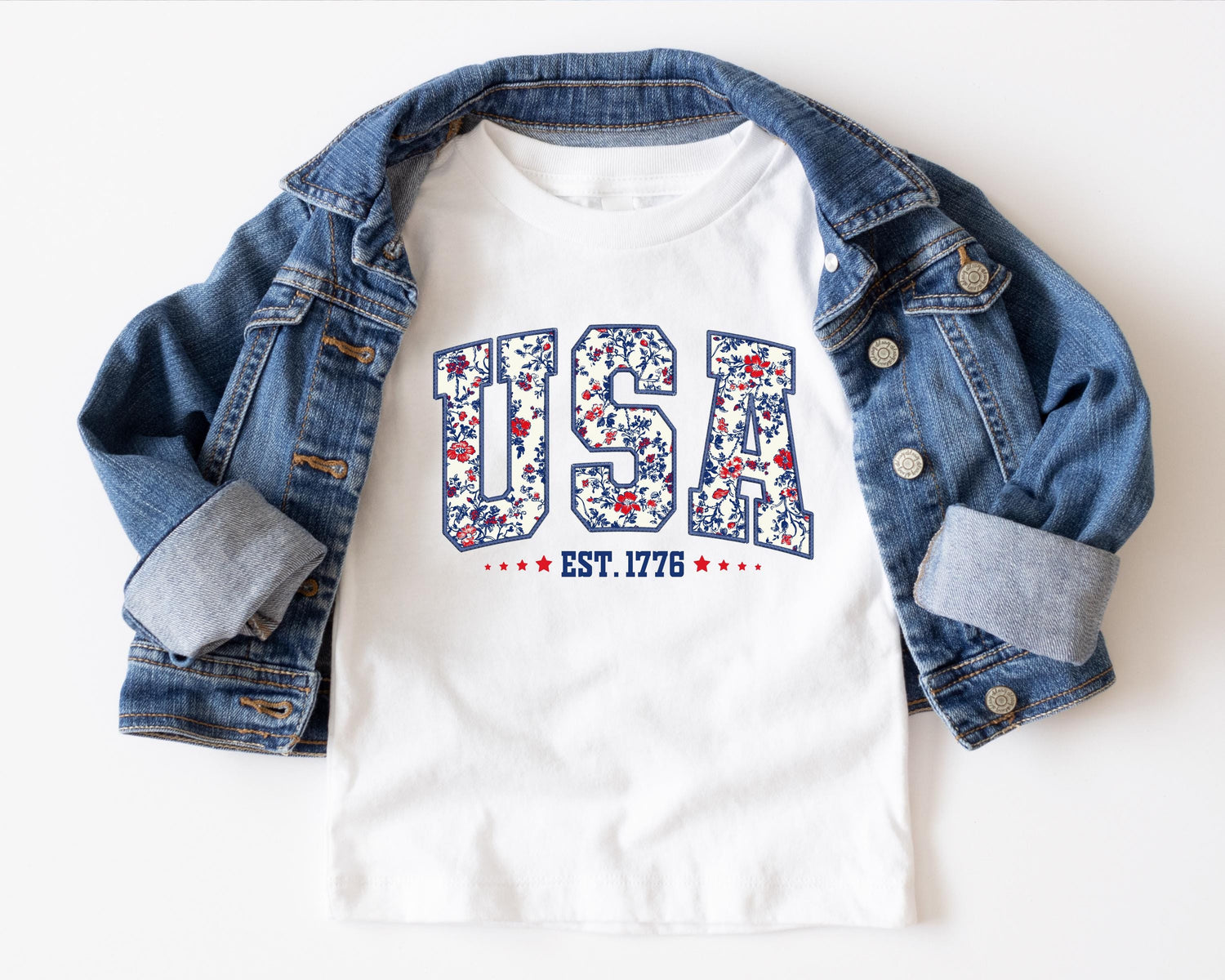 USA Est. 1776 Floral Patriotic Kids T-Shirt