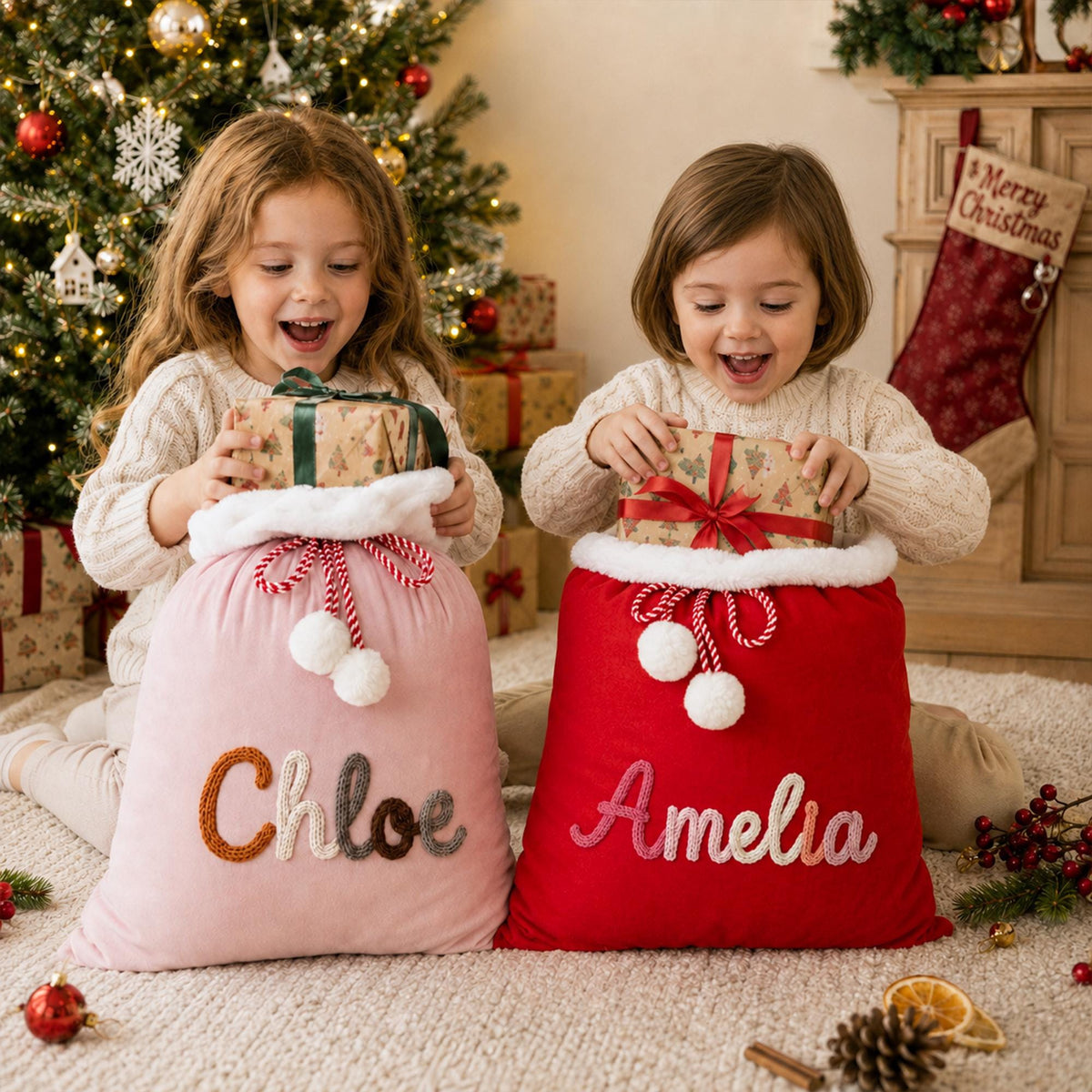 Personalized Christmas Keepsake Santa Sack for Kids with Custom Name