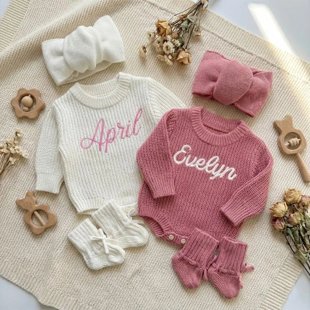 Personalized Newborn Knit Name Romper Set - Sokidsun
