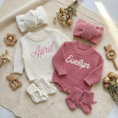 Personalized Newborn Knit Name Romper Set - Sokidsun
