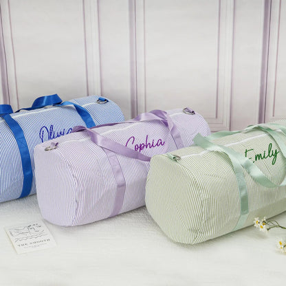 Personalized Kids Seersucker Travel Duffle Bag - Sokidsun