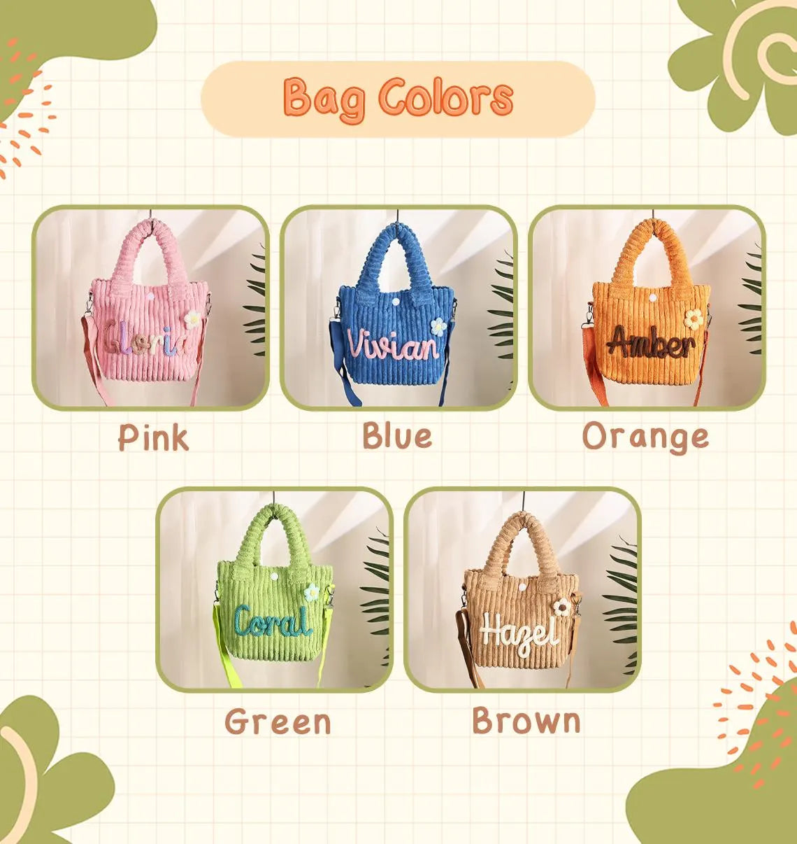 Personalized Kids Corduroy Crossbody Tote Bag - Sokidsun