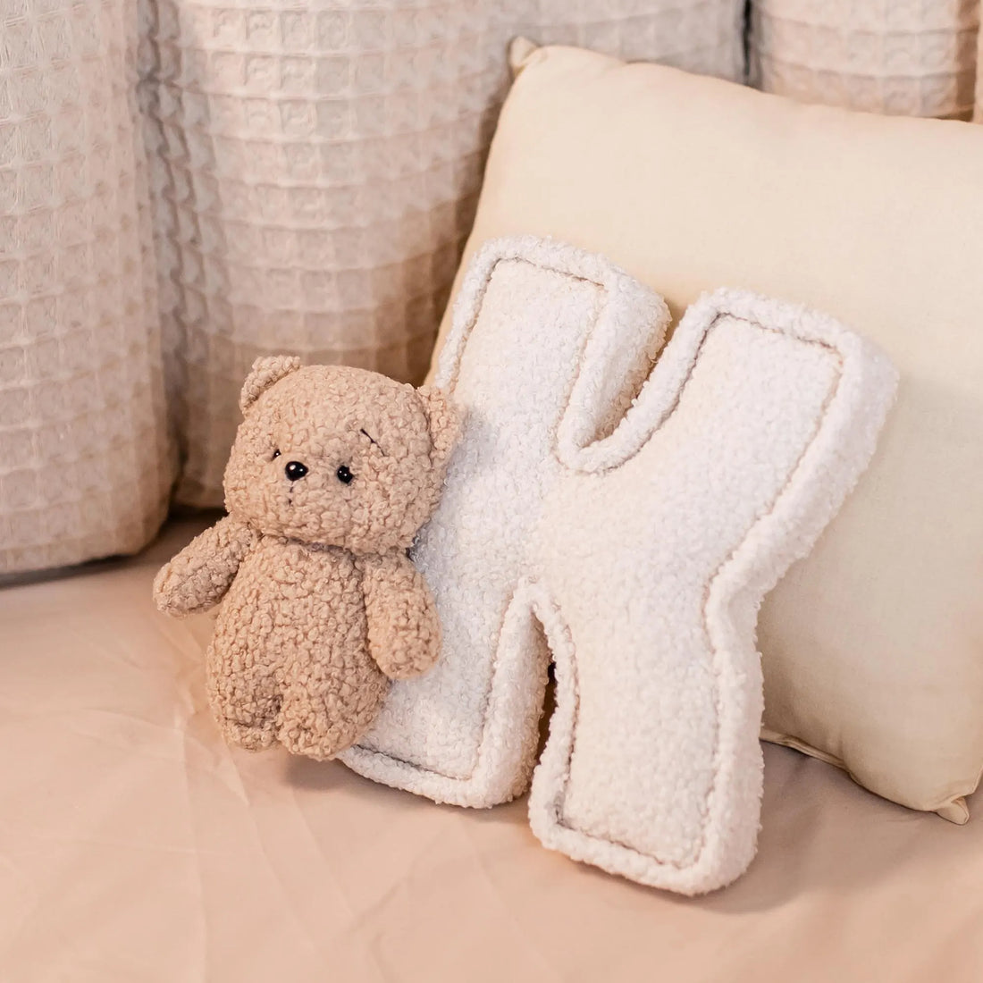 Personalized Kids Bouclé Letter Bear Pillow - Sokidsun