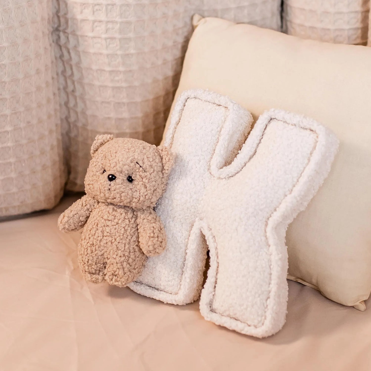 Personalized Kids Bouclé Letter Bear Pillow - Sokidsun