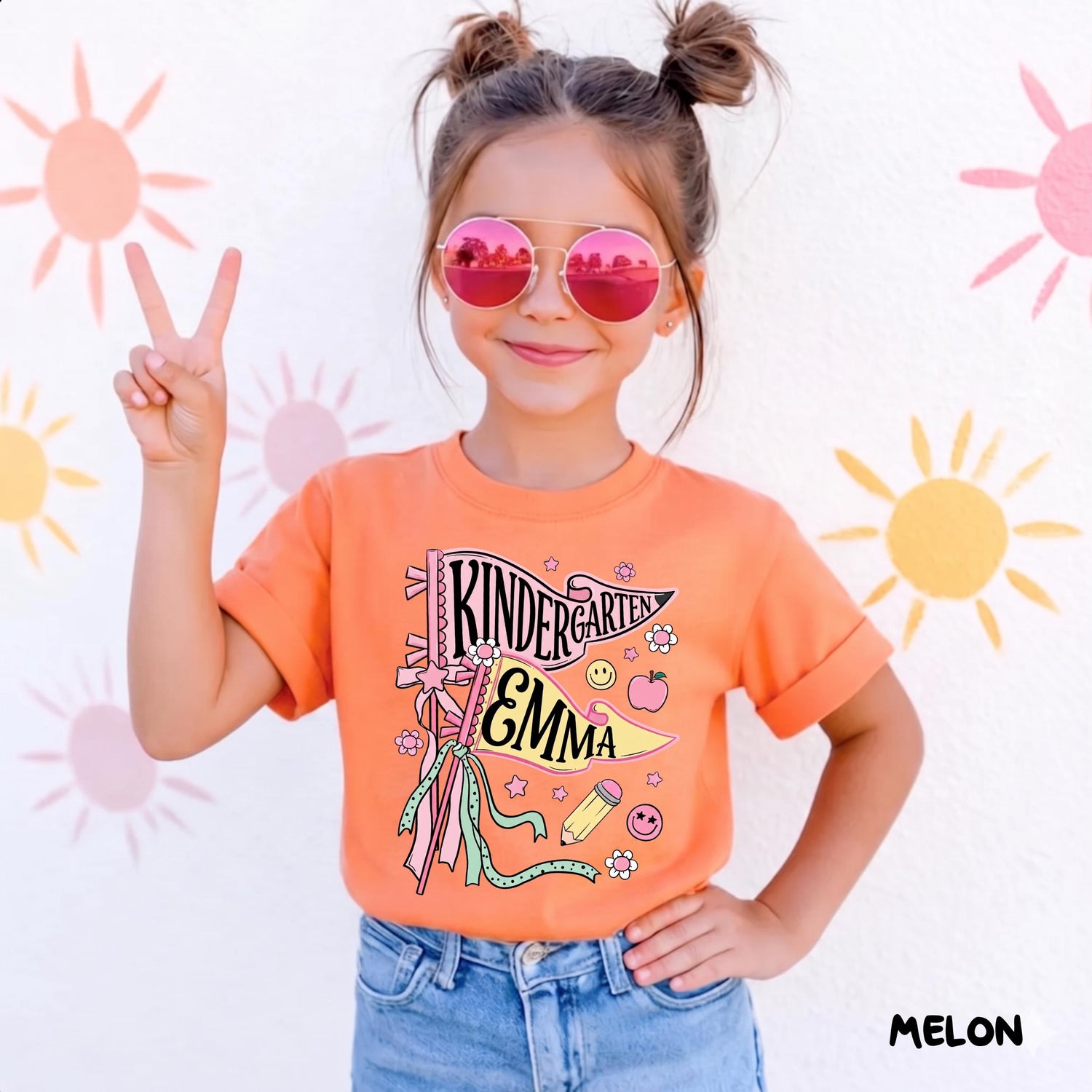 Personalized Kindergarten Floral Pennant T-Shirt