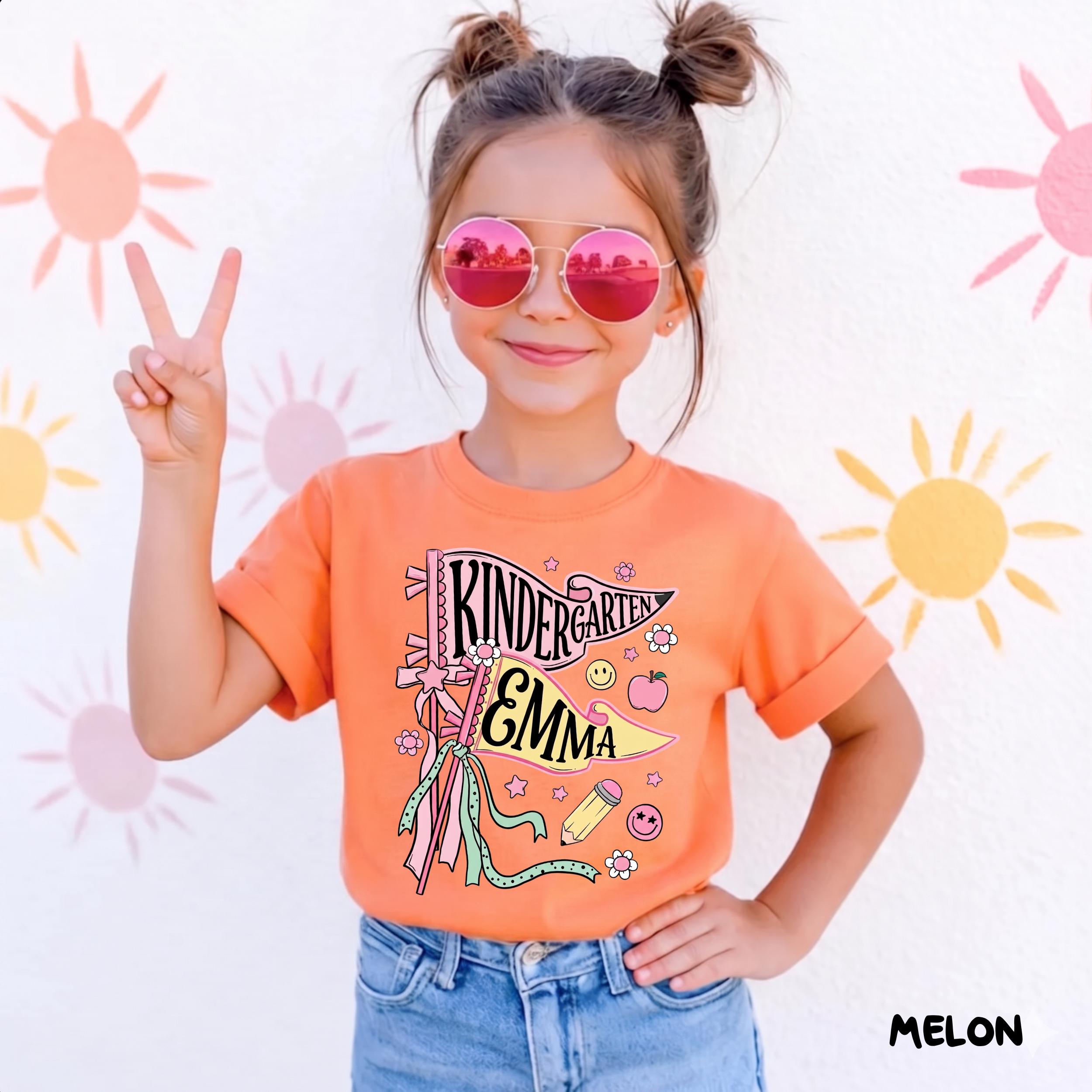 Personalized Kindergarten Floral Pennant T-Shirt