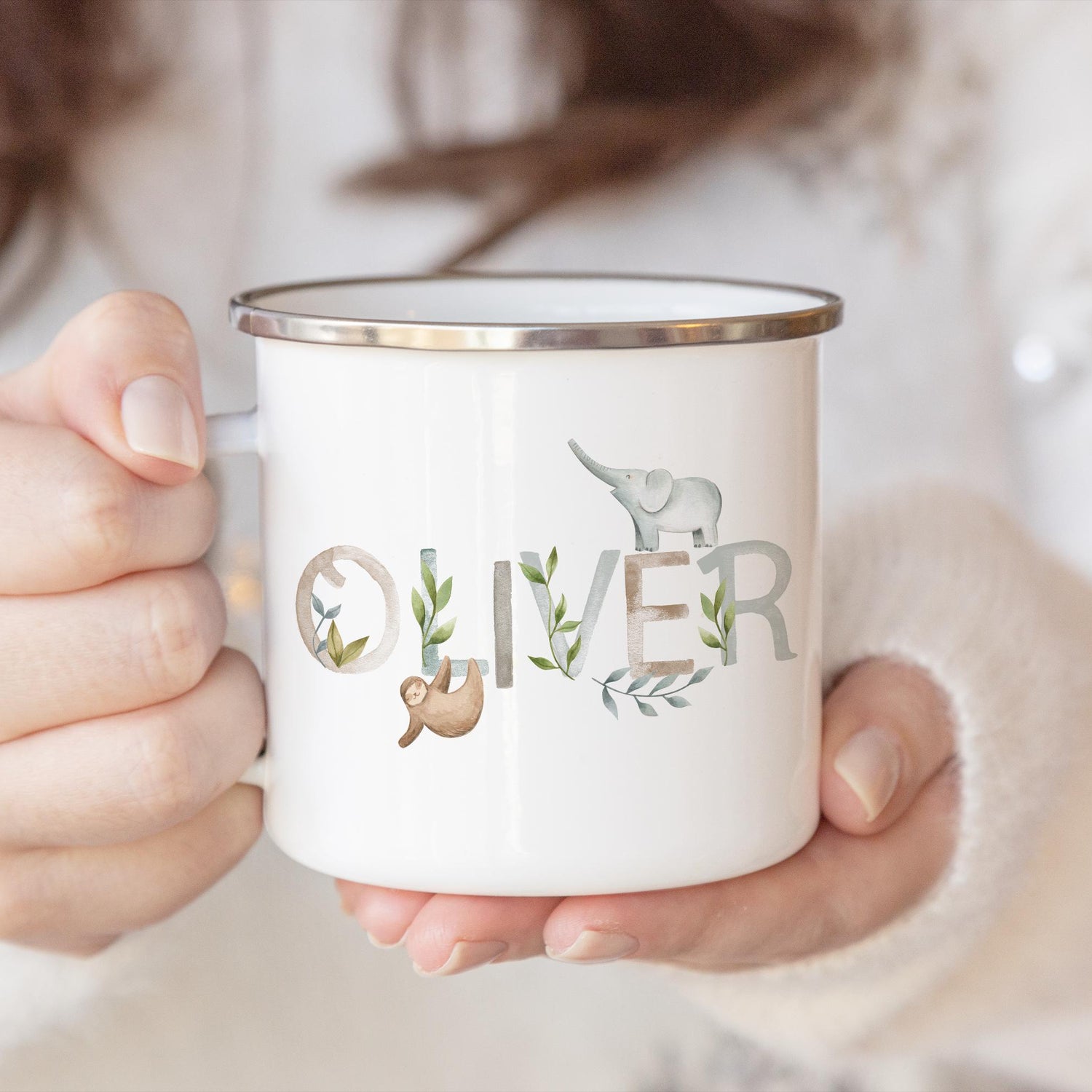 Personalized Kids Animal Alphabet Enamel Mug
