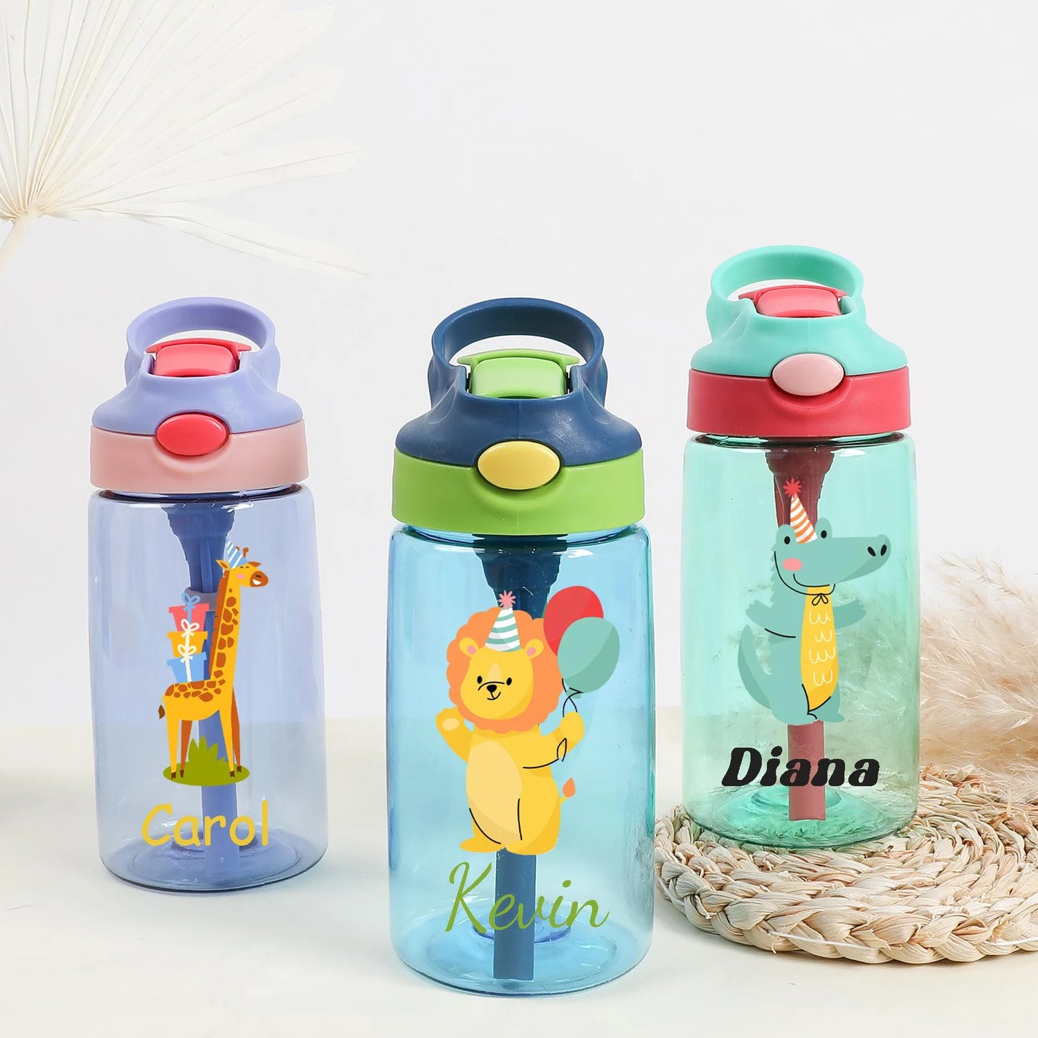 Personalized Kids Flip-Top Straw Water Bottle