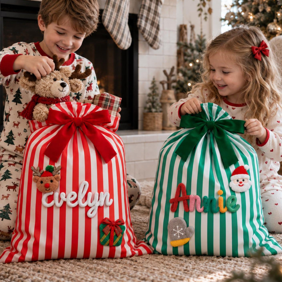 Personalized Christmas Gift Sack Santa Bag for Kids with Custom Name