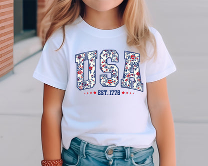 USA Est. 1776 Floral Patriotic Kids T-Shirt