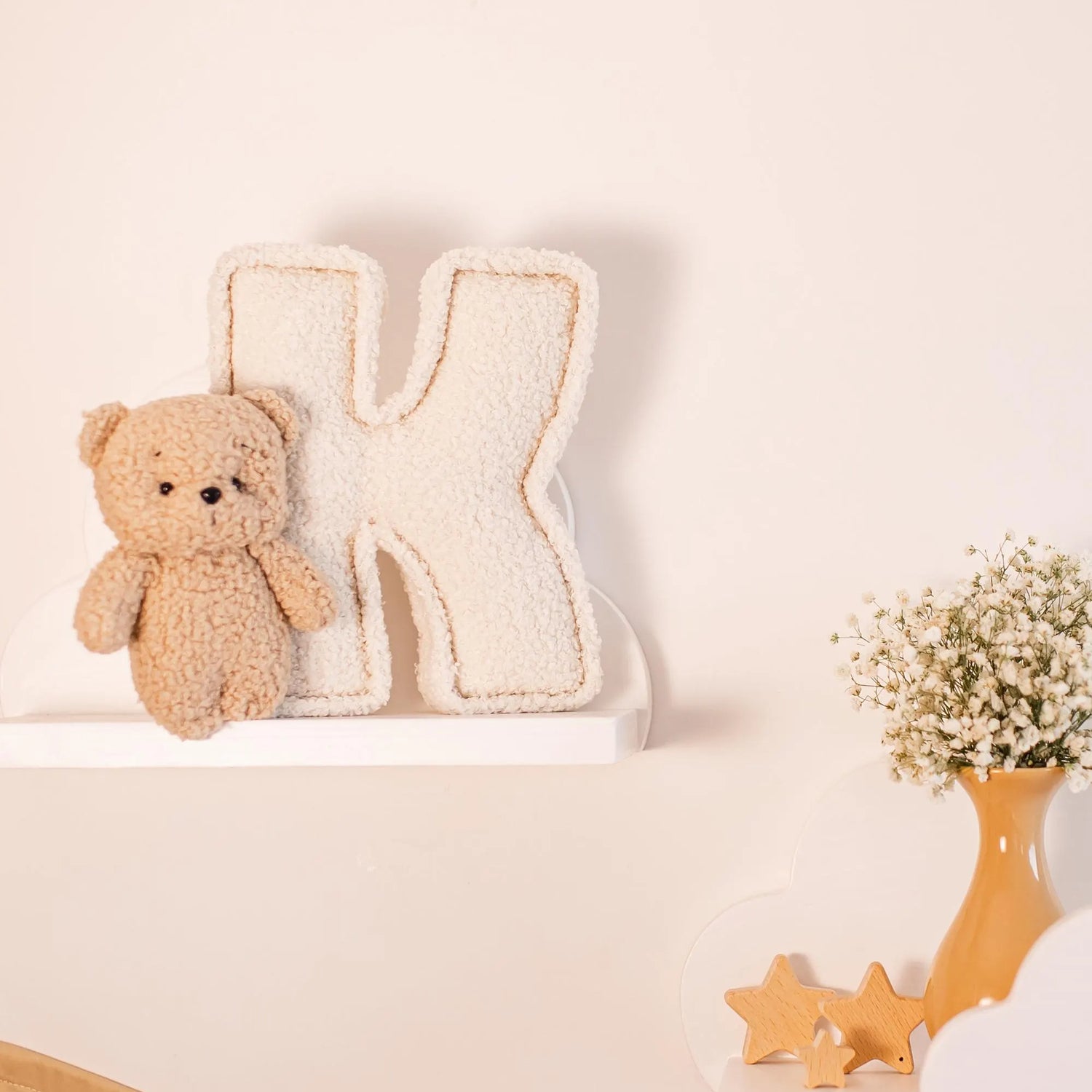 Personalized Kids Bouclé Letter Bear Pillow - Sokidsun