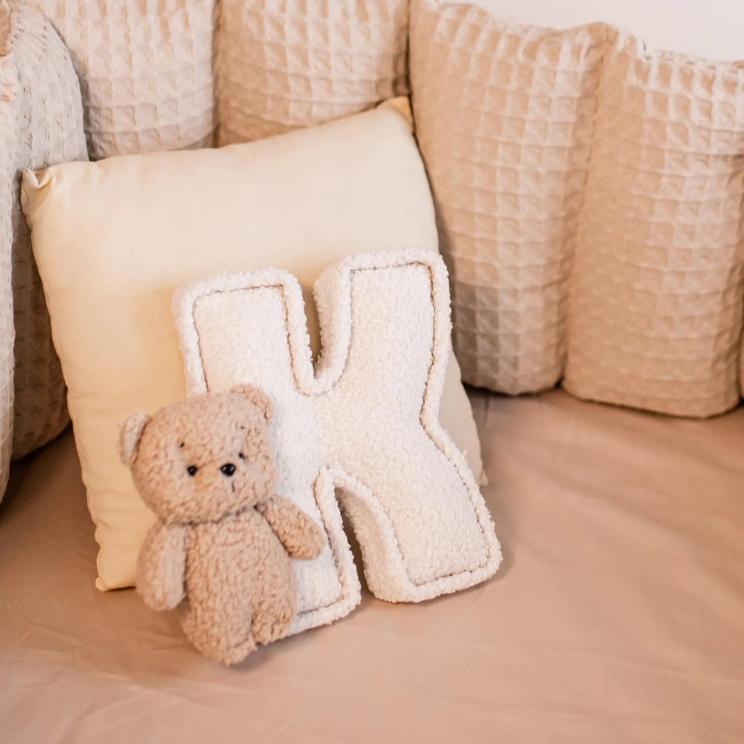 Personalized Kids Bouclé Letter Bear Pillow - Sokidsun