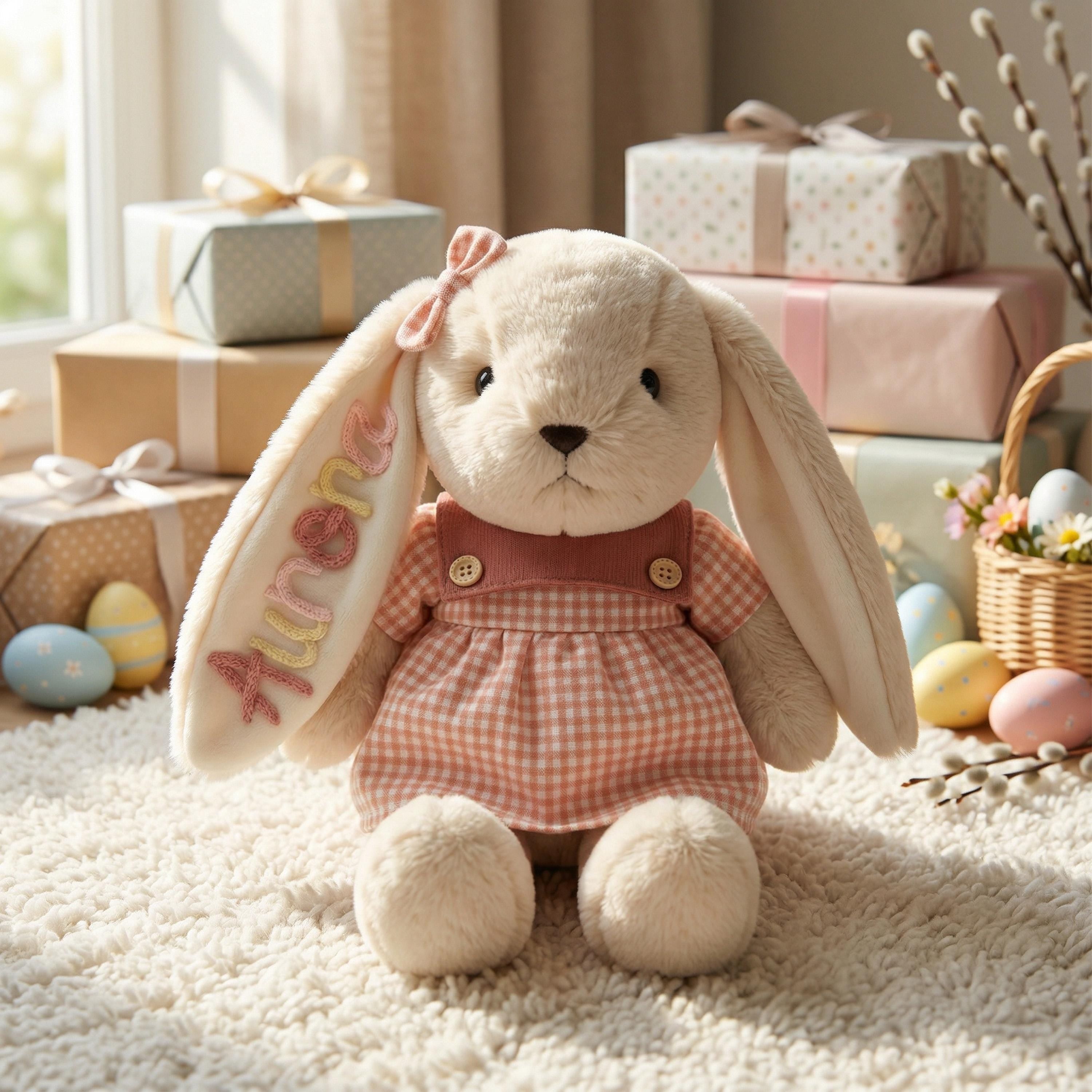 Personalized Bunny Plush: Nursery Rabbit Doll, Daycare Stuffed Animal, Baby Girl Shower Gift