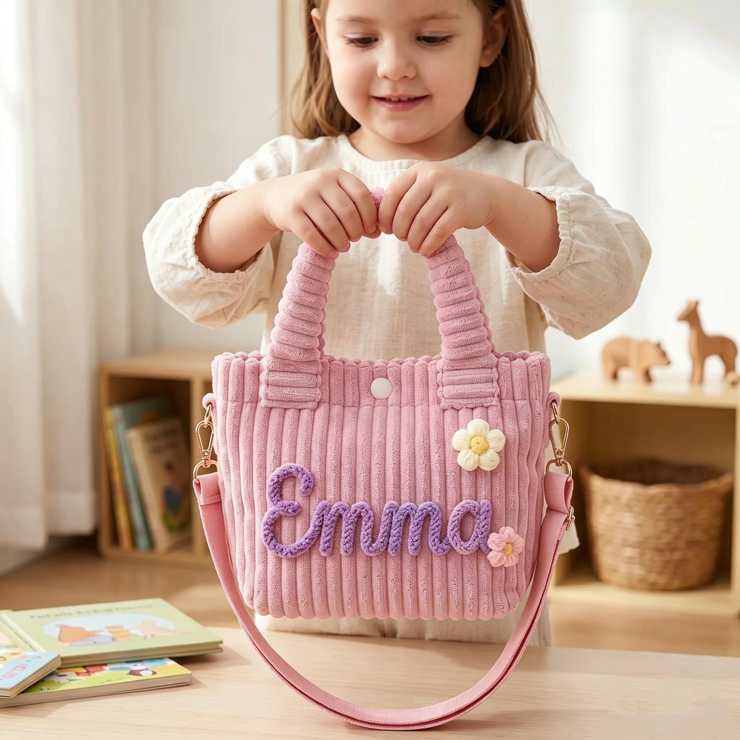 Personalized Kids Corduroy Crossbody Tote Bag