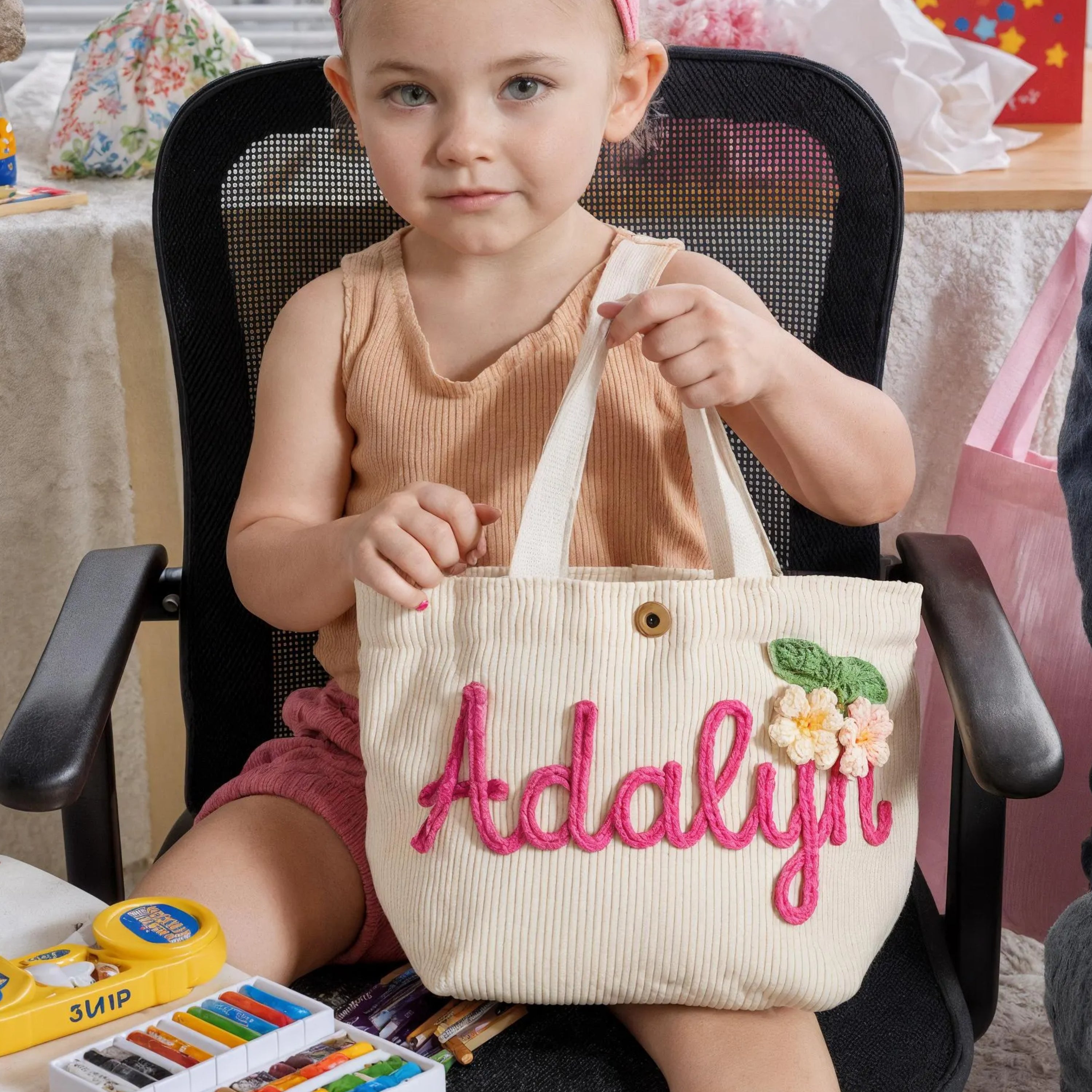 Personalized Kids Corduroy Tote Bag - Sokidsun