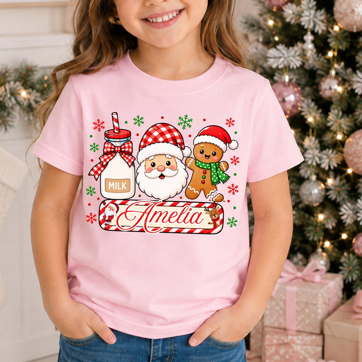 Personalized Kids Merry Christmas Graphic T-Shirt
