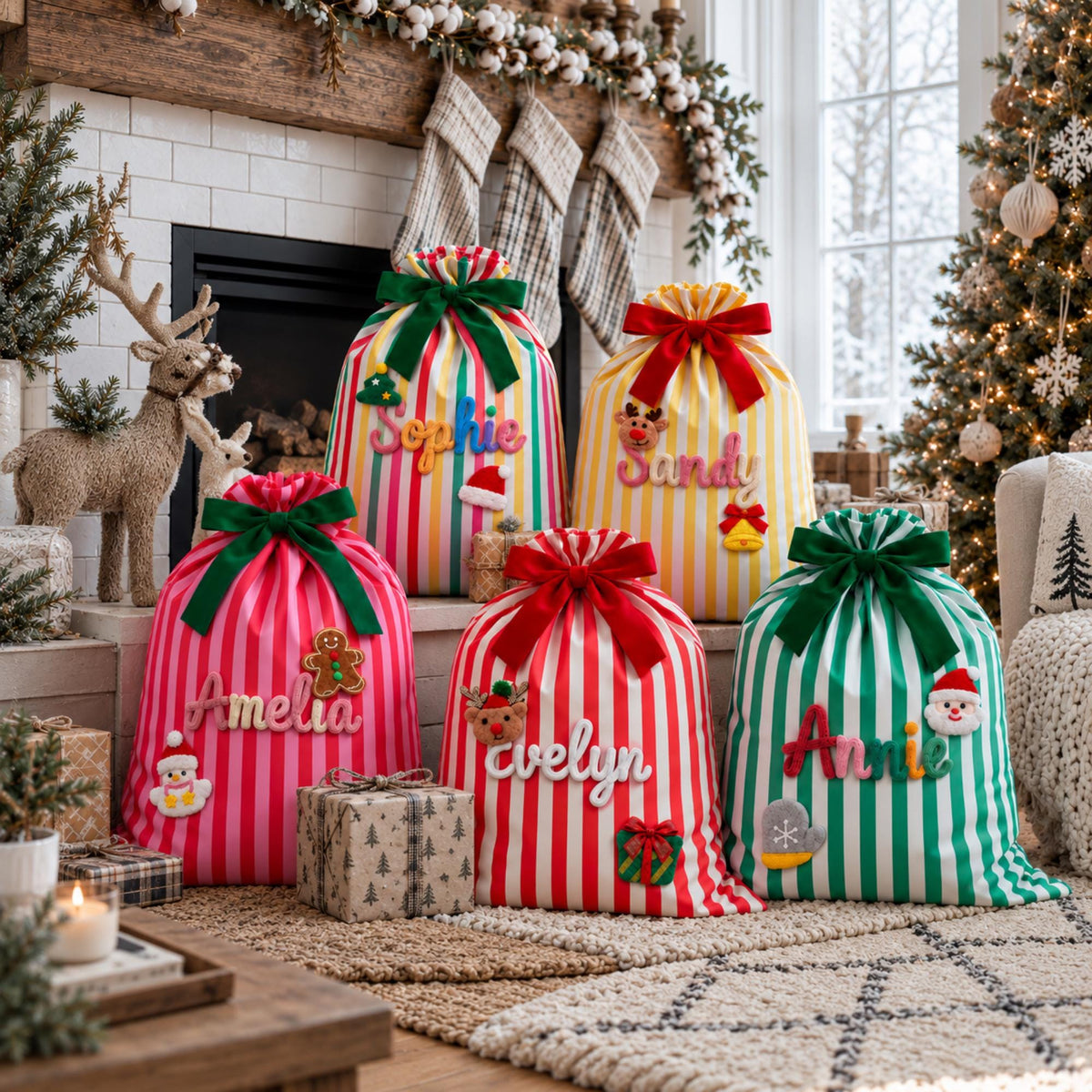 Personalized Christmas Gift Sack Santa Bag for Kids with Custom Name