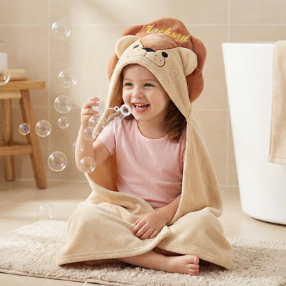 Personalized Lion Hooded Bath Towel with Name