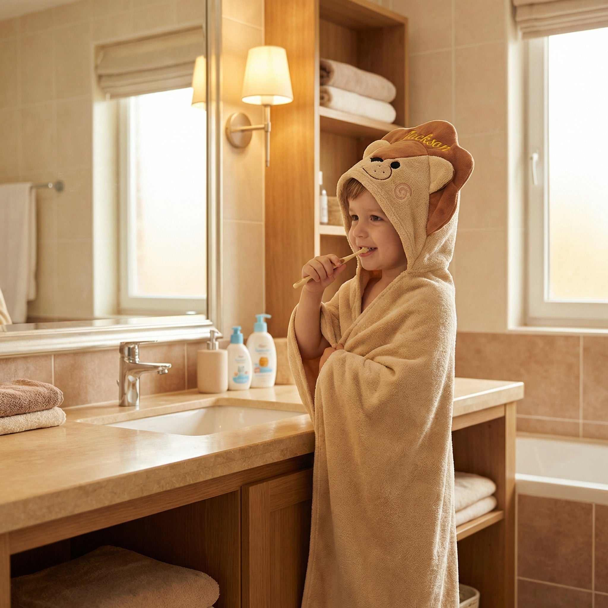 Personalized Lion Hooded Bath Towel with Name