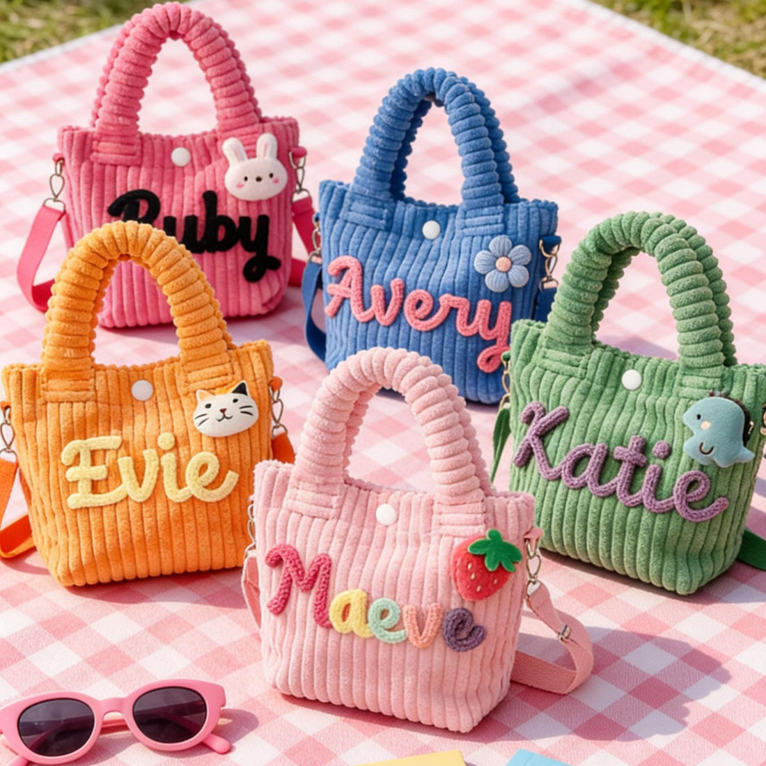Personalized Kids Corduroy Crossbody Tote Bag