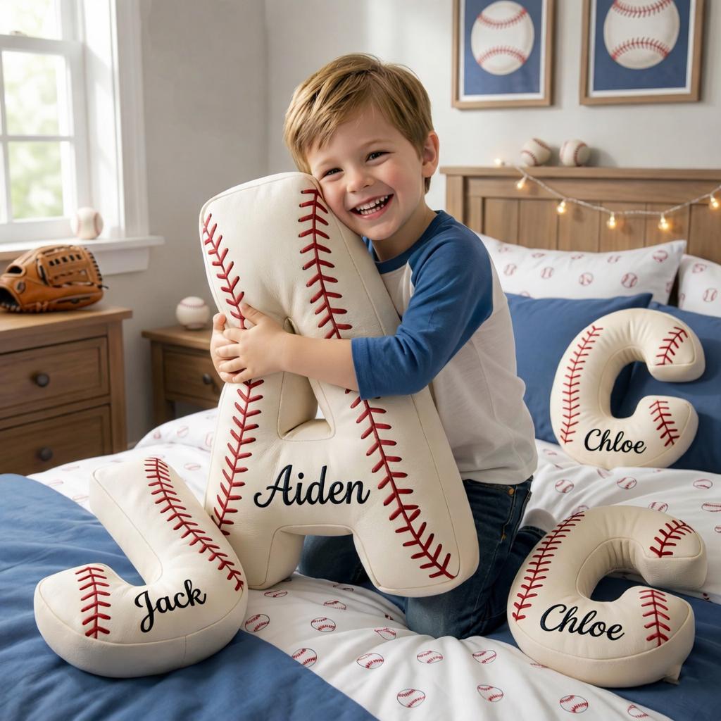 Personalized Kids Baseball Letter Pillow - Sokidsun