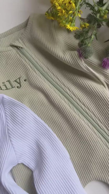 Personalized Baby Ribbed Zip Romper