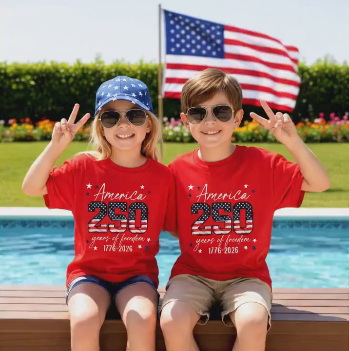 4th of July Kids Patriotic T-Shirt – America 250 Years of Freedom