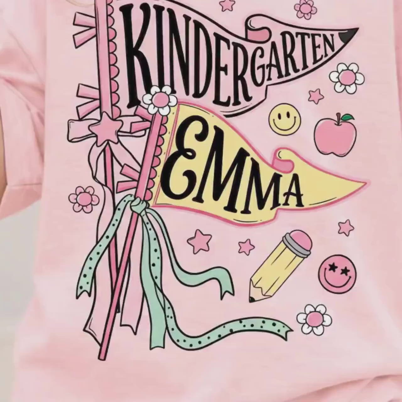 Personalized Kindergarten Floral Pennant T-Shirt