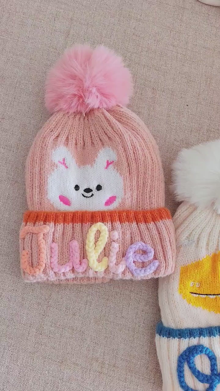 Personalized Kids Animal Pom Pom Beanie