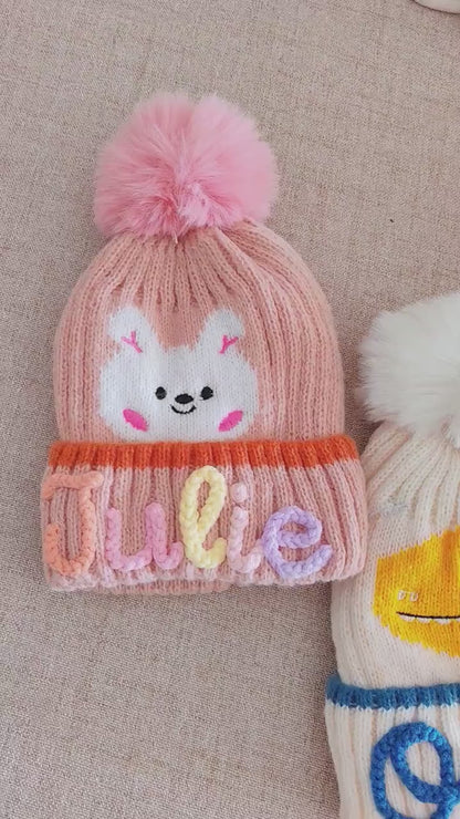 Personalized Kids Animal Pom Pom Beanie