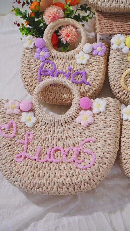Personalized Kids Straw Handbag