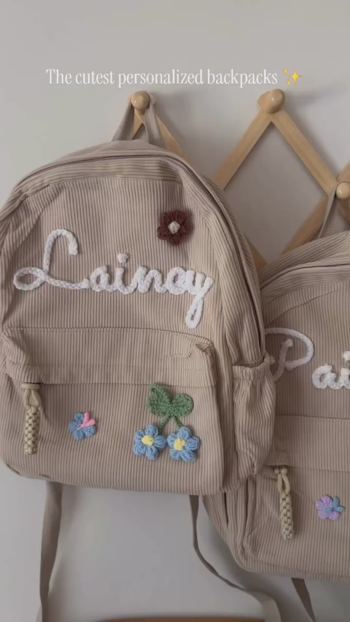 Personalized Kids Corduroy Backpack With Crochet Patches